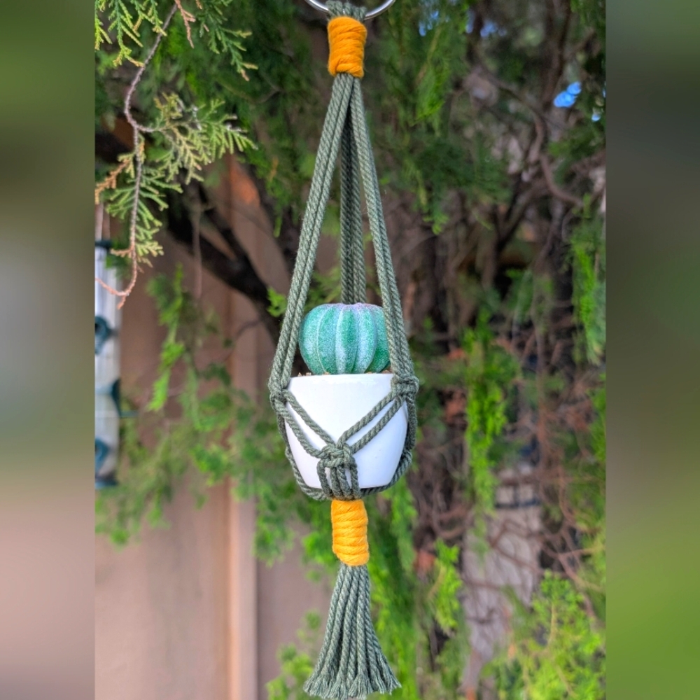 Macrame Car Charm Plant Hanger With Artificial Succulent